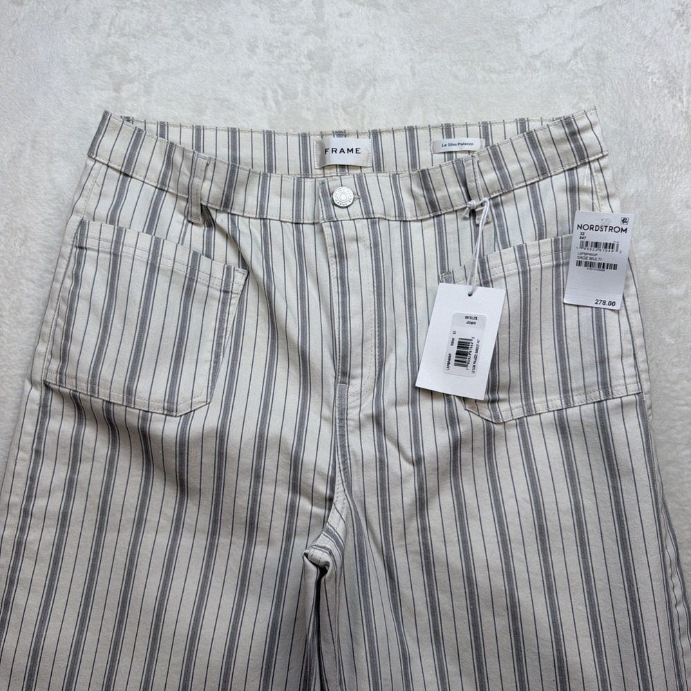FRAME Le Slim Palazzo Wide Leg Jeans Womens 32 High Rise Stripe‎ Denim Pants